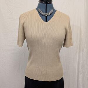 INC Wheat Colored Short Sleeve 100% Cotton Sweater International Concepts